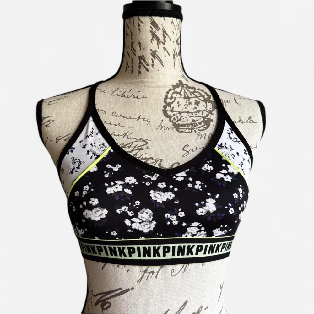 PINK Victoria's Secret Floral Sports Bra - Black and White